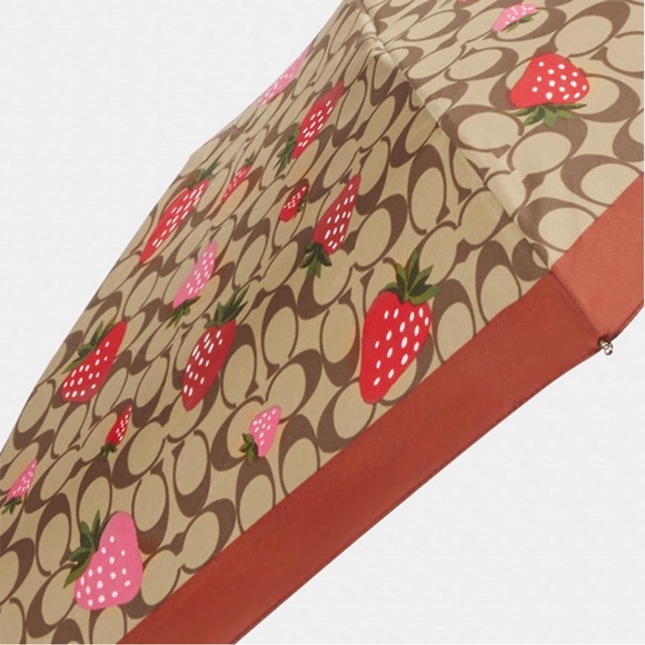 NWT Coach Mini Umbrella In Signature Wild Strawberry Print Khaki CI017 - Picture 5 of 5